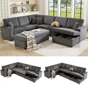 129 Inch Sectional Couches for Living Room,Sectional Sofa with Storage & Ottoman,Modular Sectional Couch Converts to Sleeper,Cloud Couch Sectional for Large Space with Corduroy,Grey 129 Inch Sectional Couches for Living Room,Sectional Sofa with Storage & Ottoman,Modular Sectional Couch Converts to Sleeper,Cloud Couch Sectional for Large Space with Corduroy,Grey