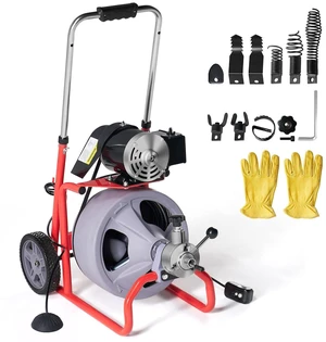 75 FT x 3/8 inch Electric Drain Cleaner Machine with Auto-Feed & 9 Cutters, Sewer Snake Auger for 14 Inch Pipes, Foot Switch & Wheels, Ideal for Home & Commercial Use, Grey/Red 75 FT x 3/8 inch Electric Drain Cleaner Machine with Auto-Feed & 9 Cutters, Sewer Snake Auger for 14 Inch Pipes, Foot Switch & Wheels, Ideal for Home & Commercial Use, Grey/Red