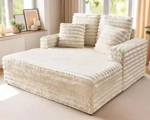 58"×53" Chaise Lounge Indoor, Plush Sleeper Chair with Throw Pillows, Upholstered Sofa Bed with Armrests, Plush Chair Bed for Living Room(Creamy White) 58"×53" Chaise Lounge Indoor, Plush Sleeper Chair with Throw Pillows, Upholstered Sofa Bed with Armrests, Plush Chair Bed for Living Room(Creamy White)