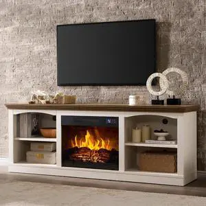 70 Inch Fireplace TV Stand for TVs up to 80", Farmhouse Entertainment Center with 23" Electric Fireplace One-Box Delivery, Media Console Table with Storage for Living Room, Distressed White 70 Inch Fireplace TV Stand for TVs up to 80", Farmhouse Entertainment Center with 23" Electric Fireplace One-Box Delivery, Media Console Table with Storage for Living Room, Distressed White