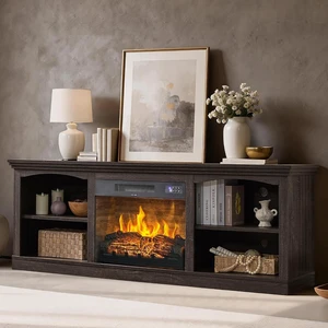 70 Inch Fireplace TV Stand for TVs up to 80", Farmhouse Entertainment Center with 23" Electric Fireplace One-Box Delivery, Media Console Table with Storage for Living Room, Black 70 Inch Fireplace TV Stand for TVs up to 80", Farmhouse Entertainment Center with 23" Electric Fireplace One-Box Delivery, Media Console Table with Storage for Living Room, Black