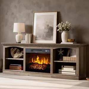 70 Inch Fireplace TV Stand for TVs up to 80", Farmhouse Entertainment Center with 23" Electric Fireplace One-Box Delivery, Media Console Table with Storage for Living Room, Rustic Grey 70 Inch Fireplace TV Stand for TVs up to 80", Farmhouse Entertainment Center with 23" Electric Fireplace One-Box Delivery, Media Console Table with Storage for Living Room, Rustic Grey