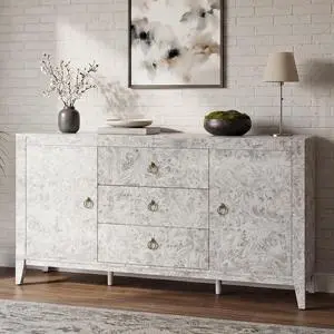 60" High Gloss Burl Buffet Sideboard Storage Cabinet, Large Wood Sideboard with Drawers, Retro Handles, Heavy Duty Coffee Wine Bar Buffet Table for Dining Room, Living Room, Grey 60" High Gloss Burl Buffet Sideboard Storage Cabinet, Large Wood Sideboard with Drawers, Retro Handles, Heavy Duty Coffee Wine Bar Buffet Table for Dining Room, Living Room, Grey