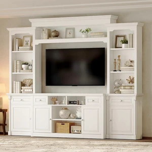 102.8" Wall Unit Entertainment Center with Bookshelves for TVs up to 65", Multifunctional TV Stand Media Console with Cabinet & Storage Drawer & Adjustable Shelf for Living Room,White 102.8" Wall Unit Entertainment Center with Bookshelves for TVs up to 65", Multifunctional TV Stand Media Console with Cabinet & Storage Drawer & Adjustable Shelf for Living Room,White