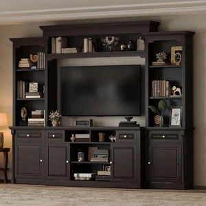102.8" Wall Unit Entertainment Center with Bookshelves for TVs up to 65", Multifunctional TV Stand Media Console with Cabinet & Storage Drawer & Adjustable Shelf for Living Room, Dark Walnut 102.8" Wall Unit Entertainment Center with Bookshelves for TVs up to 65", Multifunctional TV Stand Media Console with Cabinet & Storage Drawer & Adjustable Shelf for Living Room, Dark Walnut