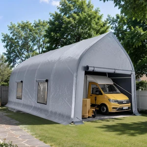 12 x 30 FT Walnut-Shaped Enclosed Carport, Outdoor Heavy Duty Garage Shelter with Roll-Up Doors, Portable Car Shelter for Trucks, Boats, Farm Equipment, Silver 12 x 30 FT Walnut-Shaped Enclosed Carport, Outdoor Heavy Duty Garage Shelter with Roll-Up Doors, Portable Car Shelter for Trucks, Boats, Farm Equipment, Silver