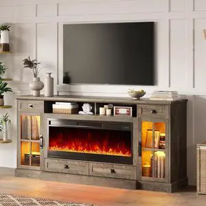70 Fireplace TV Stand for 80 Inch TV, Farmhouse TV Stand with 42" Fireplace & LED Lights, Entertainment Center with Storage Drawers & Cabinets, Light Oak 70 Fireplace TV Stand for 80 Inch TV, Farmhouse TV Stand with 42" Fireplace & LED Lights, Entertainment Center with Storage Drawers & Cabinets, Light Oak