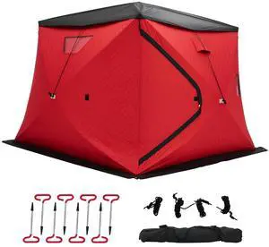Insulated Pop-Up Ice Fishing Tent, 70/122/177 Sq.Ft Fishable Area, 410 Person Ice Shanty with 3-Layer Oxford Fabric, Waterproof Cover, Chimney Vent, Anchors & Ropes, Portable Carry Bag Insulated Pop-Up Ice Fishing Tent, 70/122/177 Sq.Ft Fishable Area, 410 Person Ice Shanty with 3-Layer Oxford Fabric, Waterproof Cover, Chimney Vent, Anchors & Ropes, Portable Carry Bag
