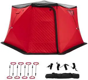 Insulated Pop-Up Ice Fishing Tent, 70/122/177 Sq.Ft Fishable Area, 410 Person Ice Shanty with 3-Layer Oxford Fabric, Waterproof Cover, Chimney Vent, Anchors & Ropes, Portable Carry Bag Insulated Pop-Up Ice Fishing Tent, 70/122/177 Sq.Ft Fishable Area, 410 Person Ice Shanty with 3-Layer Oxford Fabric, Waterproof Cover, Chimney Vent, Anchors & Ropes, Portable Carry Bag