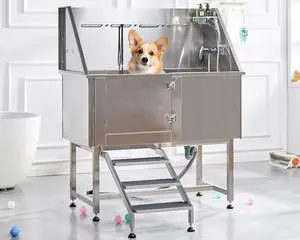 50-Inch Stainless Steel Dog Washing Station with Anti-Slip Steps, Sprayer, Faucet, and Soap Box Professional Pet Bathtub for Medium/Small Pets, Ideal for Home, Garage, and Grooming(Left) 50-Inch Stainless Steel Dog Washing Station with Anti-Slip Steps, Sprayer, Faucet, and Soap Box Professional Pet Bathtub for Medium/Small Pets, Ideal for Home, Garage, and Grooming(Left)