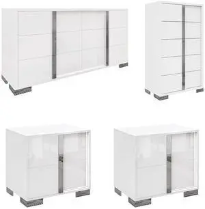 4 Piece Bedroom Dresser Set, Modern High Gloss UV Finish, 2 Nightstands, Chest of 5 Drawers & 6 Drawer Dresser, Electroplated Metal Handles, Bedroom Furniture Set, White 4 Piece Bedroom Dresser Set, Modern High Gloss UV Finish, 2 Nightstands, Chest of 5 Drawers & 6 Drawer Dresser, Electroplated Metal Handles, Bedroom Furniture Set, White