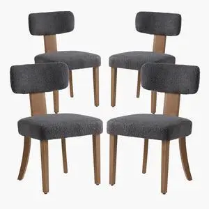 Kitchen Chairs Set of 4, Modern Boucle Chairs with Upholstered Curved Backrest & Seat, Hardwood Frame, Dark Grey Kitchen Chairs Set of 4, Modern Boucle Chairs with Upholstered Curved Backrest & Seat, Hardwood Frame, Dark Grey