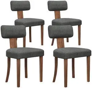 Kitchen Chairs, Set of 4 Modern Linen Chairs with Upholstered Curved Backrest & Seat, Hardwood Frame, Dark Grey Kitchen Chairs, Set of 4 Modern Linen Chairs with Upholstered Curved Backrest & Seat, Hardwood Frame, Dark Grey