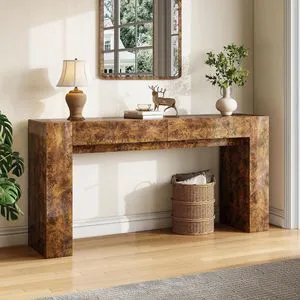 63-Inch Modern Burl Wood Console Table with High Gloss Finish, Long Sofa Table with 2 Storage Drawers for Entryway, Hallway, Foyer or Living Room, Brown 63-Inch Modern Burl Wood Console Table with High Gloss Finish, Long Sofa Table with 2 Storage Drawers for Entryway, Hallway, Foyer or Living Room, Brown