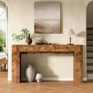 63" Burl Wood Console Table, Modern High Gloss Entryway Table with 2 Storage Drawers, Long Sofa Table Behind the Couch for Entrance, Hallway, Foyer, Living Room, Brown 63" Burl Wood Console Table, Modern High Gloss Entryway Table with 2 Storage Drawers, Long Sofa Table Behind the Couch for Entrance, Hallway, Foyer, Living Room, Brown