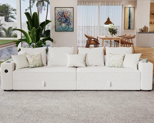 114" Modular Sectional Sofa, 4-Seat Bouclé Couch with Hidden Storage, 2 USB Charging Ports, Cup Holders and Loveseat, Convertible Sectional Sofa for Living Room, White 114" Modular Sectional Sofa, 4-Seat Bouclé Couch with Hidden Storage, 2 USB Charging Ports, Cup Holders and Loveseat, Convertible Sectional Sofa for Living Room, White