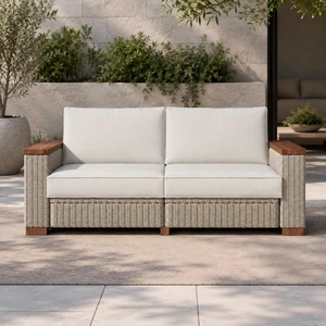 Outdoor Loveseat Patio Sofa, Wicker Couch with Solid Armrests & Legs, 4.7" Thick Cushion, UV-Resistant Modular Sofa for Porch, Backyard, Garden Outdoor Loveseat Patio Sofa, Wicker Couch with Solid Armrests & Legs, 4.7" Thick Cushion, UV-Resistant Modular Sofa for Porch, Backyard, Garden