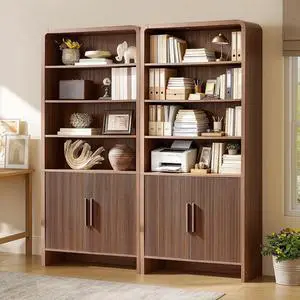 71" Modern Bookcase Set of 2 with Storage Cabinet, 6-Tier Bookshelf with 3 Adjustable Shelves & Fluted Doors, Wood Curved Display Cabinet for Living Room, Dining Room, Home Office, Brown 71" Modern Bookcase Set of 2 with Storage Cabinet, 6-Tier Bookshelf with 3 Adjustable Shelves & Fluted Doors, Wood Curved Display Cabinet for Living Room, Dining Room, Home Office, Brown