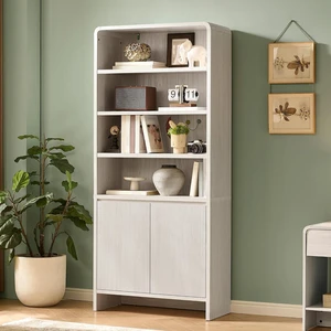 71 Modern Bookcase with Storage Cabinets, 6-Tier Wood Bookshelf with Doors & Adjustable Shelves, Curved Design Display Cabinet for Living Room, Bedroom, or Home Office, White 71 Modern Bookcase with Storage Cabinets, 6-Tier Wood Bookshelf with Doors & Adjustable Shelves, Curved Design Display Cabinet for Living Room, Bedroom, or Home Office, White
