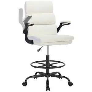 Drafting Chair Tall Office Chair with Padded Flip-up Armrests Executive Ergonomic Computer Standing Desk Chair with Comfortable Leather Backrest and Adjustable Footrest Ring (White) Drafting Chair Tall Office Chair with Padded Flip-up Armrests Executive Ergonomic Computer Standing Desk Chair with Comfortable Leather Backrest and Adjustable Footrest Ring (White)