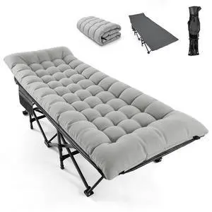 Camping Cot for Adults, Heavy-Duty Folding Cots with Thick Mattress, 1200D Double-Layer Oxford Portable Compact Sleeping Bed for Indoor & Outdoor, Travel, Home Office Nap (Fog Grey Thick) Camping Cot for Adults, Heavy-Duty Folding Cots with Thick Mattress, 1200D Double-Layer Oxford Portable Compact Sleeping Bed for Indoor & Outdoor, Travel, Home Office Nap (Fog Grey Thick)