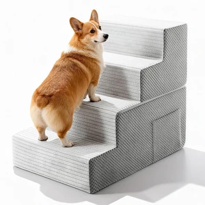 Pet Stairs for Small Dog, 4 Steps for Bed, Couch, Chair, Sofa with Side Pocket, Transformable Dog Ramp with Non-Slip Function, Grey Pet Stairs for Small Dog, 4 Steps for Bed, Couch, Chair, Sofa with Side Pocket, Transformable Dog Ramp with Non-Slip Function, Grey
