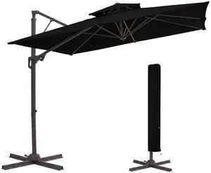 JEAREY 10x10 ft 2-Tier Cantilever Patio Umbrella, Large Square Outdoor Offset Umbrella with Double Top Vent and 360-degree Rotation for Garden, Deck, Pool, Patio, Black JEAREY 10x10 ft 2-Tier Cantilever Patio Umbrella, Large Square Outdoor Offset Umbrella with Double Top Vent and 360-degree Rotation for Garden, Deck, Pool, Patio, Black