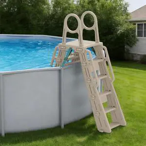Pool Ladder Above Ground Swimming Safety Plastic A Frame Pool Ladder with Platform and Safety Barrier for 48-52 inches Pool Pool Ladder Above Ground Swimming Safety Plastic A Frame Pool Ladder with Platform and Safety Barrier for 48-52 inches Pool