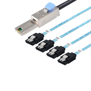 Mini SAS 26P SFF 8088 Male to 4 SATA 4Pin Female 1M 3.3FTCable with Latch Mini SAS Host/Controller to 4 SATA Target/Backplane Mini SAS 26P SFF 8088 Male to 4 SATA 4Pin Female 1M 3.3FTCable with Latch Mini SAS Host/Controller to 4 SATA Target/Backplane