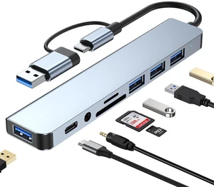 USB C Hub USB Hub 3.0, Aluminum 8 in 1 USB Extender Splitter with SD/TF Card Reader, 3.5mm Aux Headphone Jack for MacBook Pro Air and More PC/Laptop/Tablet Devices USB C Hub USB Hub 3.0, Aluminum 8 in 1 USB Extender Splitter with SD/TF Card Reader, 3.5mm Aux Headphone Jack for MacBook Pro Air and More PC/Laptop/Tablet Devices