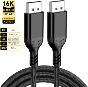 16K Displayport Cable 2.1, DP 2.1 80Gbps Cable Support 16K@30Hz 8K@120Hz HBR3 4K@240Hz 165Hz 144Hz 60Hz, HDCP DSC, HDR10 FreeSync G-Sync for Gaming Monitor Graphics Card 6 ft. 16K Displayport Cable 2.1, DP 2.1 80Gbps Cable Support 16K@30Hz 8K@120Hz HBR3 4K@240Hz 165Hz 144Hz 60Hz, HDCP DSC, HDR10 FreeSync G-Sync for Gaming Monitor Graphics Card 6 ft.