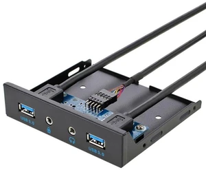 Floppy Bay High Speed 5 Gbps 20Pin 2 Port USB 3.0 Hub HD Audio 3.5mm Earphone Jack Mic Interface PC Front Panel Adapter for Computer Case