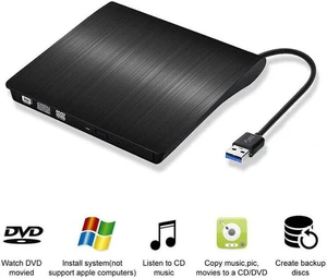 External CD Drive USB 3.0 Portable CD DVD +/-RW Drive DVD/CD ROM Rewriter Burner Writer Compatible with Laptop Desktop PC Windows Mac Pro MacBook (Black) External CD Drive USB 3.0 Portable CD DVD +/-RW Drive DVD/CD ROM Rewriter Burner Writer Compatible with Laptop Desktop PC Windows Mac Pro MacBook (Black)