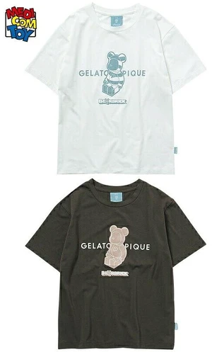 Japan MEDICOM TOY Official GELATO PIQUE UNISEX One-Point T-Shirt Gray S-M Japan MEDICOM TOY Official GELATO PIQUE UNISEX One-Point T-Shirt Gray S-M