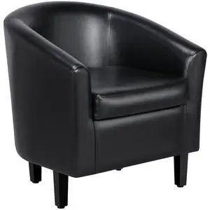 Yaheetech Barrel Chair, Faux Leather Accent Chair with Soft Padded and Sturdy Legs for Living Room/Bedroom/Study/Waiting Room, Black Yaheetech Barrel Chair, Faux Leather Accent Chair with Soft Padded and Sturdy Legs for Living Room/Bedroom/Study/Waiting Room, Black