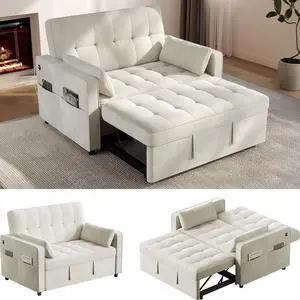 Yaheetech 3 in 1 Sofa Bed Convertible Velvet Sofa Pull Out Couch Folding Loveseat Sleeper with Adjustable Backrest, Armrest Pillows, USB Ports, Side Pockets for Living Room Bedroom Apartment, Beige Yaheetech 3 in 1 Sofa Bed Convertible Velvet Sofa Pull Out Couch Folding Loveseat Sleeper with Adjustable Backrest, Armrest Pillows, USB Ports, Side Pockets for Living Room Bedroom Apartment, Beige