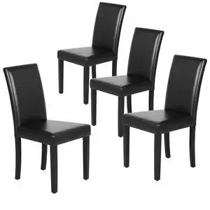 Yaheetech Dining Chairs Set of 4 PU Leather Upholstered Parsons Dining Chairs with Solid Wood Legs for Kitchen/Living Room/Restaurant, Modern Style, Black Yaheetech Dining Chairs Set of 4 PU Leather Upholstered Parsons Dining Chairs with Solid Wood Legs for Kitchen/Living Room/Restaurant, Modern Style, Black
