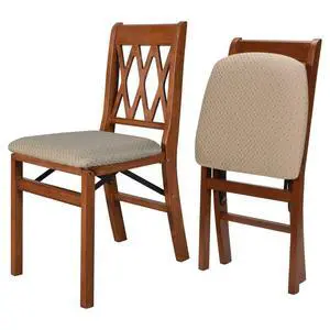 Stakmore Lattice Back Wooden Folding Chairs with Padded Seats, Set of 2 - No Assembly Foldable Dining Chairs, Steel Folding Mechanism, Upholstered Cushion, Space-Saving, Cherry Frame Stakmore Lattice Back Wooden Folding Chairs with Padded Seats, Set of 2 - No Assembly Foldable Dining Chairs, Steel Folding Mechanism, Upholstered Cushion, Space-Saving, Cherry Frame
