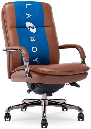 La-Z-Boy Opus Executive Mid-Back Office Chair, Channel-Tufted Seat and Back, Double-Layer Cushion, Padded Arms, Ergonomic Computer Desk Chair, Swivel Metal Base, Bonded Leather, Cognac and Graphite La-Z-Boy Opus Executive Mid-Back Office Chair, Channel-Tufted Seat and Back, Double-Layer Cushion, Padded Arms, Ergonomic Computer Desk Chair, Swivel Metal Base, Bonded Leather, Cognac and Graphite