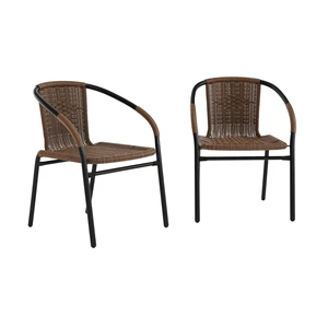 Lila Modern Rattan Indoor/Outdoor Stackable Dining Chairs, Stacking Rattan Bistro Chairs for Patio or Restaurant, Set of 2, Brown Lila Modern Rattan Indoor/Outdoor Stackable Dining Chairs, Stacking Rattan Bistro Chairs for Patio or Restaurant, Set of 2, Brown