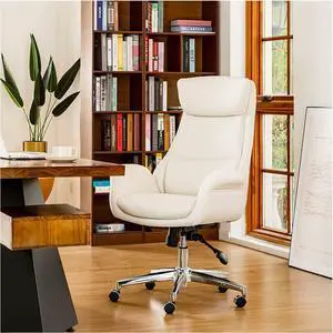 Glitzhome Modern Executive Home High-Back Office Chair - Leather Adjustable Swivel Desk Chair with Armrest(Cream) Glitzhome Modern Executive Home High-Back Office Chair - Leather Adjustable Swivel Desk Chair with Armrest(Cream)
