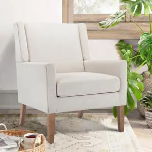 COLAMY Modern Wingback Living Room Chair, Upholstered Fabric Accent Armchair, Single Sofa Chair with Lounge Seat and Wood Legs for Office/Bedroom/Reading Spaces, Beige COLAMY Modern Wingback Living Room Chair, Upholstered Fabric Accent Armchair, Single Sofa Chair with Lounge Seat and Wood Legs for Office/Bedroom/Reading Spaces, Beige
