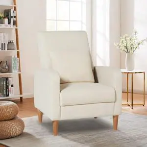 COLAMY Mid-Century Modern Upholstered Accent Chair with Back Pillow & Solid Wood Legs, Fabric Cozy Armchair for Living Room, Bedroom, Reading Nook, Apartment & Small Spaces, Beige COLAMY Mid-Century Modern Upholstered Accent Chair with Back Pillow & Solid Wood Legs, Fabric Cozy Armchair for Living Room, Bedroom, Reading Nook, Apartment & Small Spaces, Beige