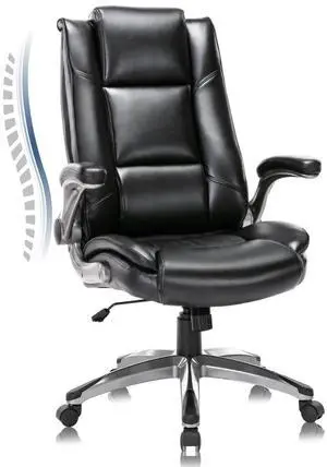 COLAMY Leather Executive Office Chair - High Back Home Computer Desk Chair with Padded Flip-up Arms, Adjustable Tilt Lock, Swivel Rolling Ergonomic Chair for Adult Working Study, Black COLAMY Leather Executive Office Chair - High Back Home Computer Desk Chair with Padded Flip-up Arms, Adjustable Tilt Lock, Swivel Rolling Ergonomic Chair for Adult Working Study, Black