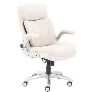 Amazon Basics Ergonomic Executive Office Desk Chair with Lumbar Support, Flip-up Armrests, Adjustable Height, Cream Leather Amazon Basics Ergonomic Executive Office Desk Chair with Lumbar Support, Flip-up Armrests, Adjustable Height, Cream Leather