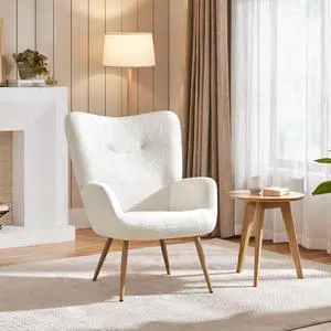 Yaheetech Barrel Chair, Fuzzy Accent Chair with High Back, White | Boucle Fabric Armchair with Soft Padded, Modern Vanity Chair, for Living Room Bedroom Makeup Room Yaheetech Barrel Chair, Fuzzy Accent Chair with High Back, White | Boucle Fabric Armchair with Soft Padded, Modern Vanity Chair, for Living Room Bedroom Makeup Room