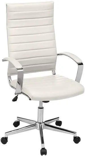 Amazon Basics High-Back Swivel Office Chair with Lumbar Support, Ergonomic Ribbed Faux Leather, Modern Style, 45.25" x 24.75" x 23.25", Stunning White Amazon Basics High-Back Swivel Office Chair with Lumbar Support, Ergonomic Ribbed Faux Leather, Modern Style, 45.25" x 24.75" x 23.25", Stunning White