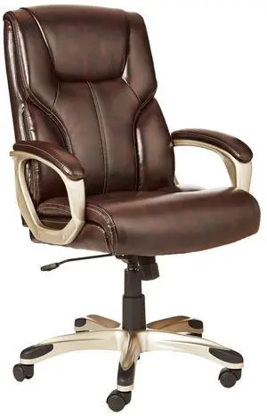 Amazon Basics Executive High Back Office Chair, Adjustable Height, Tilt, Swivel, Padded Armrests, Brown/Gold Amazon Basics Executive High Back Office Chair, Adjustable Height, Tilt, Swivel, Padded Armrests, Brown/Gold