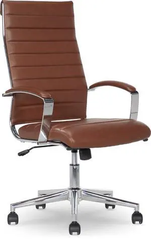 Amazon Basics High-Back Swivel Office Chair with Lumbar Support, Ergonomic Ribbed Faux Leather, Adjustable Height, 24.75"D x 23.25"W x 45.25"H, Brick Red Amazon Basics High-Back Swivel Office Chair with Lumbar Support, Ergonomic Ribbed Faux Leather, Adjustable Height, 24.75"D x 23.25"W x 45.25"H, Brick Red
