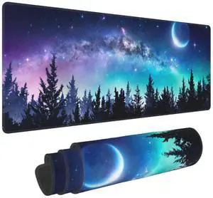 Moon Starry Sky Large Gaming Mouse Pad, Long Extended Full Galaxy Forest Mouse Mat Desk Pad for Top Keyboard Table, Aesthetic Stitched XL Mousepad Gifts for Women Office Decor, 31.5 * 11.8 in Moon Starry Sky Large Gaming Mouse Pad, Long Extended Full Galaxy Forest Mouse Mat Desk Pad for Top Keyboard Table, Aesthetic Stitched XL Mousepad Gifts for Women Office Decor, 31.5 * 11.8 in